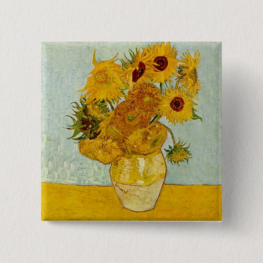 Vincent Van Gogh Zonnebloemen Vierkante Button 5,1 Cm (Voorkant)