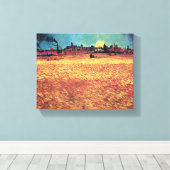 Vincent Van Gogh - Zonsondergang boven korenvelden Canvas Afdruk (Insitu (Houten vloer))