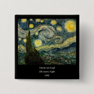 Vincent van Gogh's De Sterrennacht (1889) Vierkante Button 5,1 Cm