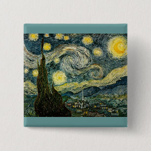 Vincent van Gogh's De Sterrennacht (1889) Vierkante Button 5,1 Cm