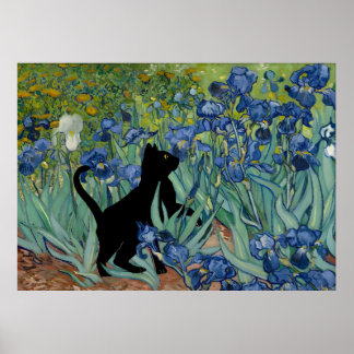 Vincent Van Gogh's Irises Cat Print Black Cat