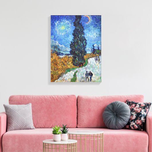 Vincent van Gogh's Road met Cypress en Star Canvas Afdruk (Insitu (Woonkamer))