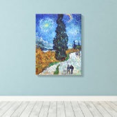Vincent van Gogh's Road met Cypress en Star Canvas Afdruk (Insitu (Houten vloer))