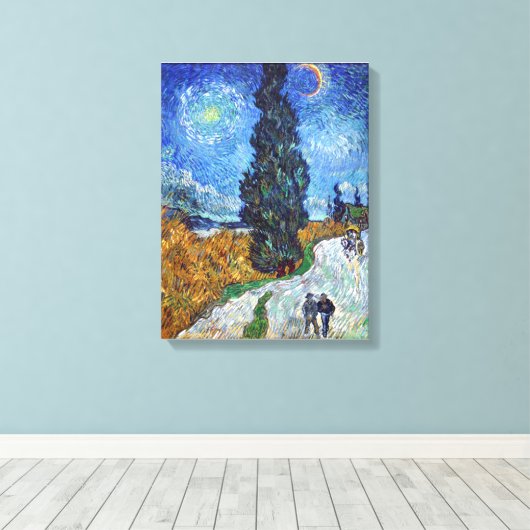 Vincent van Gogh's Road met Cypress en Star Canvas Afdruk (Insitu (Houten vloer))