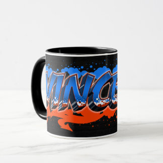 Vincent Vorname Name Graffiti blue orange Tasse Mok
