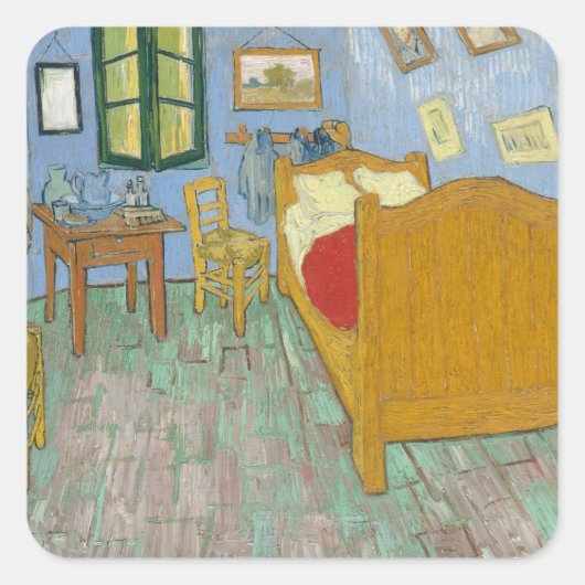 Vincent's Bedroom in Arles door Vincent van Gogh Vierkante Sticker (Voorkant)