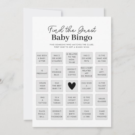 Vind de Gast Baby shower Bingo Game Kaart (Voorkant)
