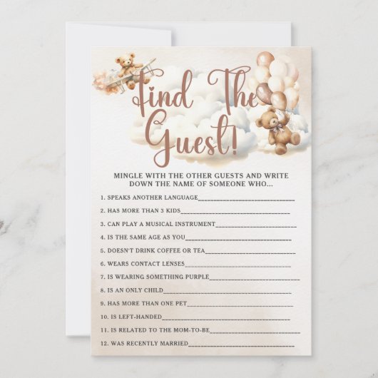 VIND DE GAST Baby Shower Spel Cute Beer Kaart (Voorkant)