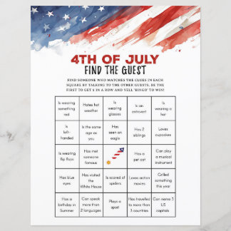 Vind de Gast Bingo 4 juli Party Game