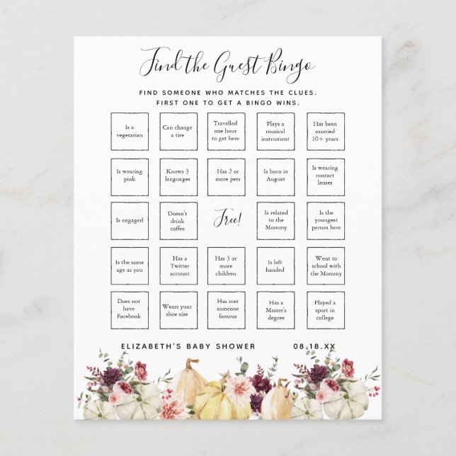 Vind de gast bingo | Baby Shower Spel (Voorkant)