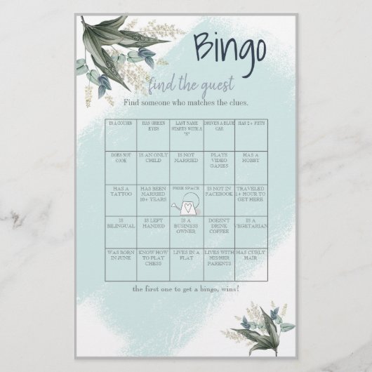 Vind de Gast Bingo Bruidsfeest Spelkaart Flyer (Voorkant)