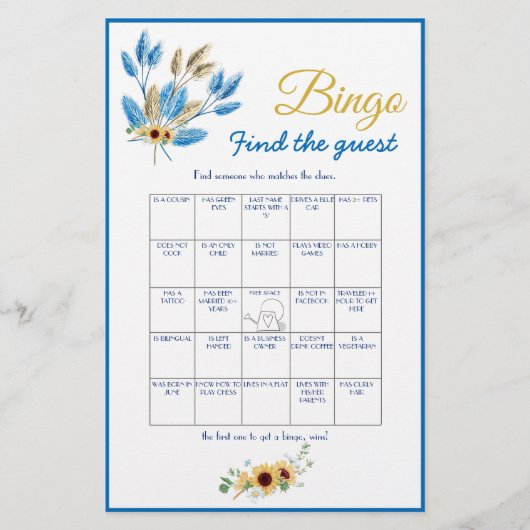 Vind de Gast Bingo Bruidsfeest Spelkaart Flyer (Voorkant)