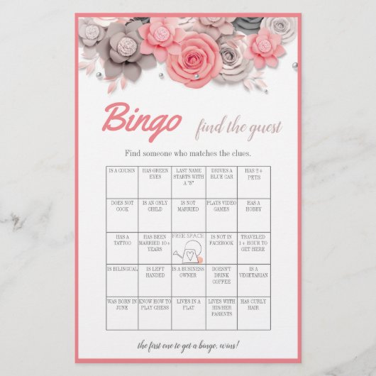 Vind de Gast Bingo Bruidsfeest Spelkaart Flyer (Voorkant)
