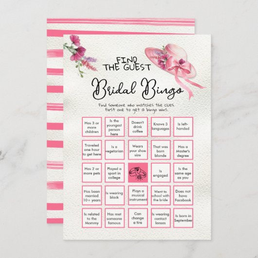 Vind de Gast BINGO Derby Roze Pet Bruids spel Kaart (Voorkant / Achterkant)