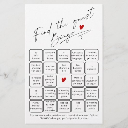 Vind de gast bingo Elegant script bruids spel (Voorkant)