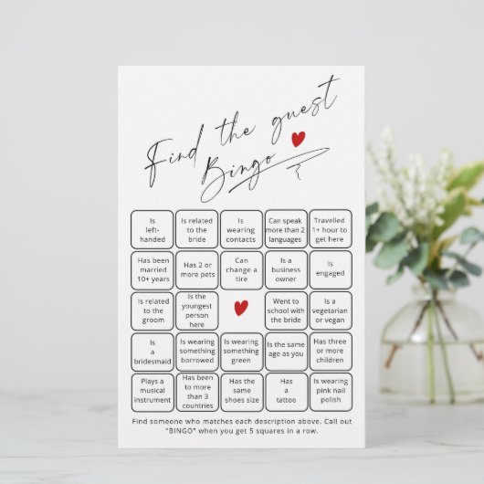 Vind de gast bingo Elegant script bruids spel (Staand voorkant)