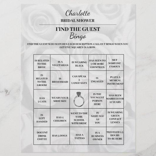Vind De Gast Bruidsfeest Bingo Flyer (Voorkant)