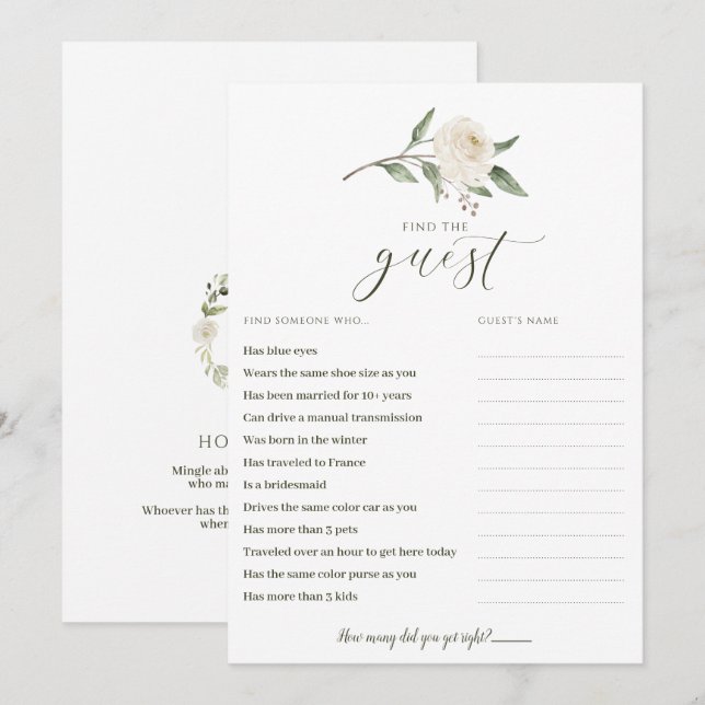 Vind de Gast Bruidsfeest Spel Mingle Groene decora (Voorkant / Achterkant)