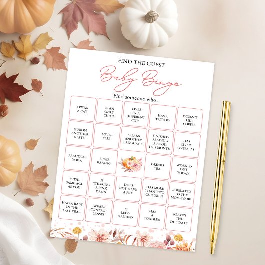 Vind de gast Herfst Baby shower bingo spel Kaart