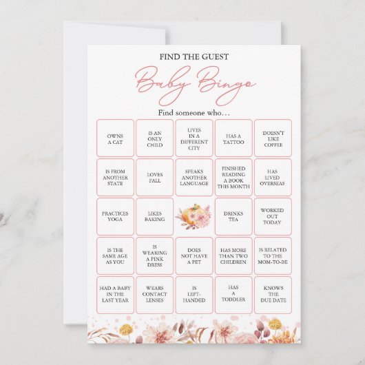 Vind de gast Herfst Baby shower bingo spel Kaart (Voorkant)