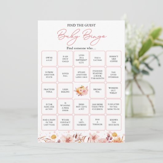 Vind de gast Herfst Baby shower bingo spel Kaart (Staand voorkant)