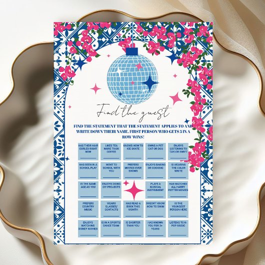 Vind de Gast Mamma Mia Verjaardag bingo spel kaart