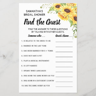 Vind de gast Zonnebloemen Bruidsontbijt spelkaart Flyer