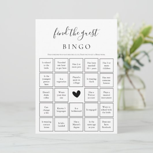 Vind de Guest Bingo Game Vrijgezellenfeest Kaart (Staand voorkant)
