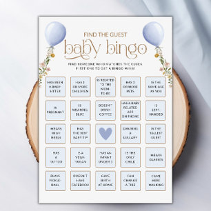 Vind de Guest Blue Balloon Baby shower Game Kaart