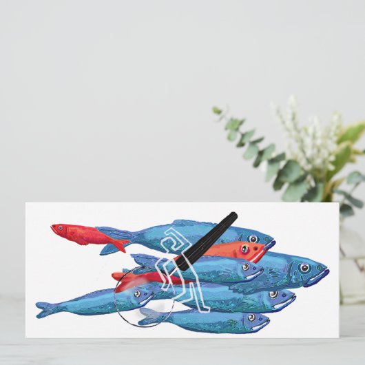 Vind de rode haringen misdaad mystery party kaart (Staand voorkant)