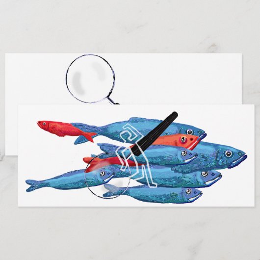 Vind de rode haringen misdaad mystery party kaart (Voorkant / Achterkant)