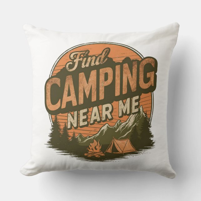 Vind een camping bij mij in de buurt – Retro Campi Kussen (Voorkant)