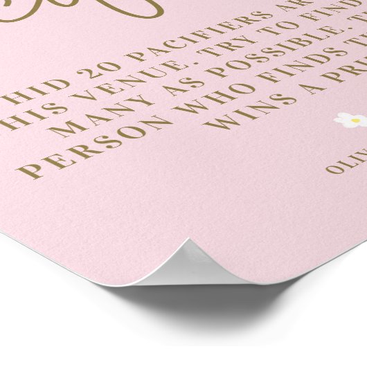 Vind Fopspeen Baby shower Game Boho Daisies Roze Poster (Hoek)