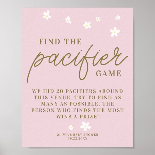 Vind Fopspeen Baby shower Game Boho Daisies Roze Poster (Voorkant)