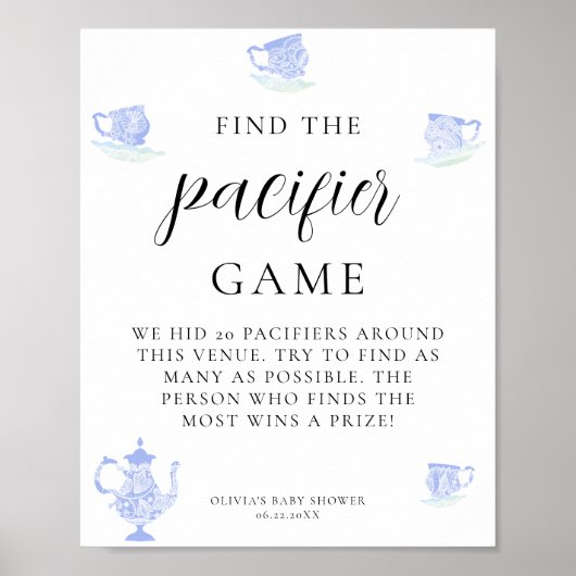 Vind Fopspeen Baby Tea China Set Blauw Wit Kant Poster (Voorkant)