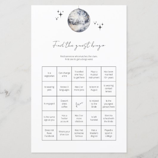 Vind Gast Bingo Disco Bal Bruidsfeest Spel (Voorkant)