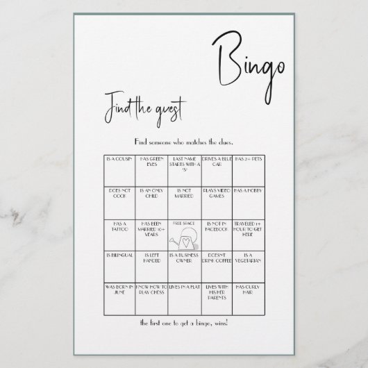 Vind het bruidsfeest spel Gast Bingo Flyer (Voorkant)