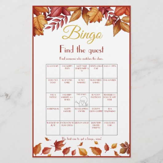 Vind het bruidsfeest spel Gast Bingo Flyer (Voorkant)