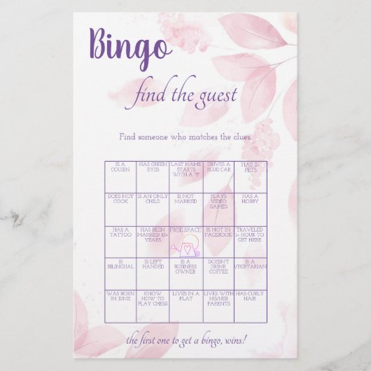 Vind het bruidsspel Guest Bingo Bruiloftsfeestje Flyer (Voorkant)