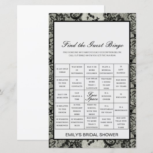 Vind het Game van de Shower van Bingo van de Gast  (Voorkant / Achterkant)