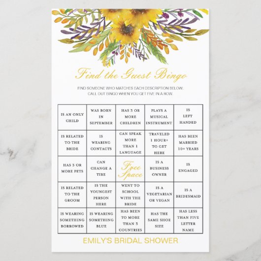 Vind het Game van de Shower van Bingo van de Gast  (Voorkant)