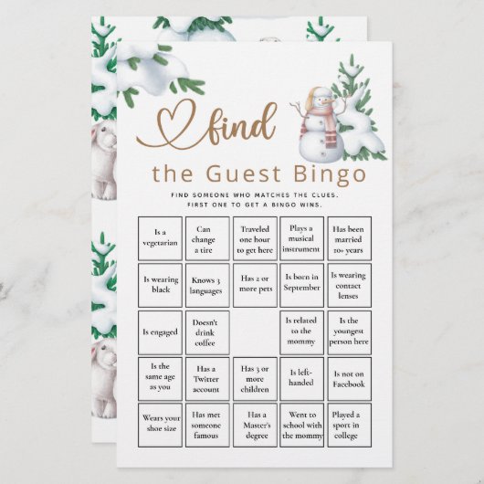 Vind het Game van het Baby shower van de Gast Bing (Voorkant / Achterkant)