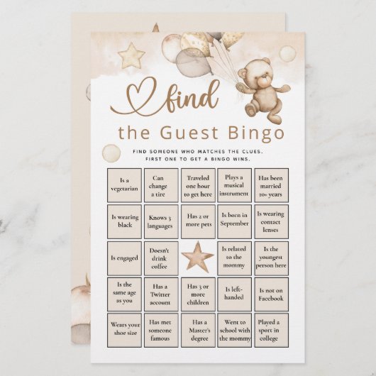 Vind het Game van het Baby shower van het Beer van (Voorkant / Achterkant)