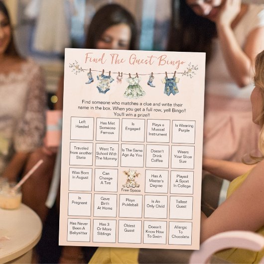 Vind het Gast Baby shower Clothesline Bingo Kaart