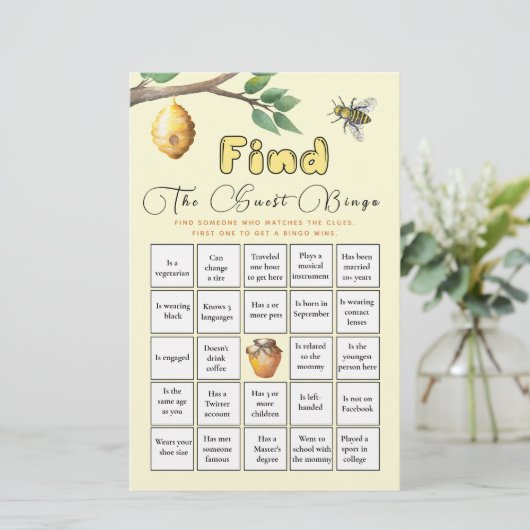 Vind het Gast Bingo Baby Bee Baby shower Game (Staand voorkant)
