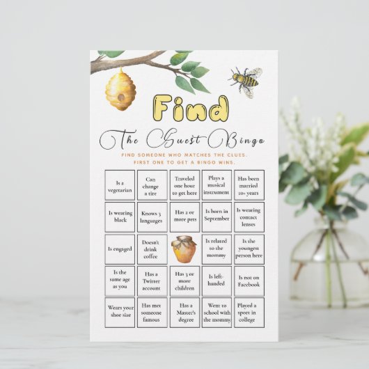 Vind het Gast Bingo Baby Bee Baby shower Game (Staand voorkant)