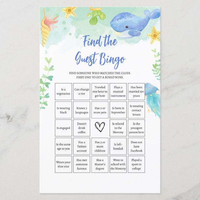 Vind het gast BINGO Summer Baby shower spel (Voorkant)