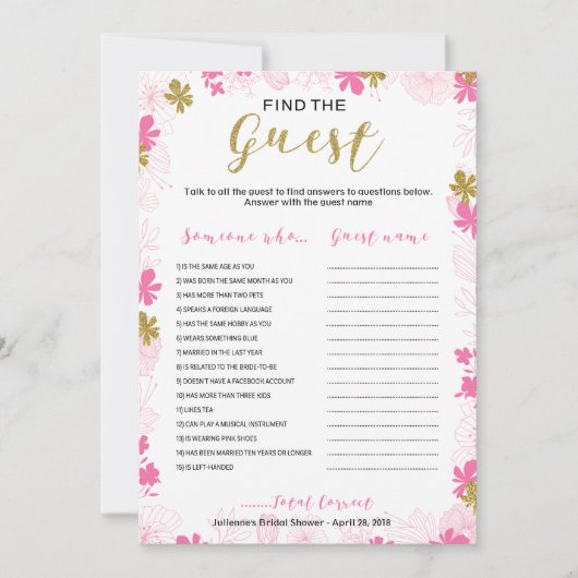 Vind het Gast Vrijgezellenfeest Bloemenspel Kaart (Voorkant)