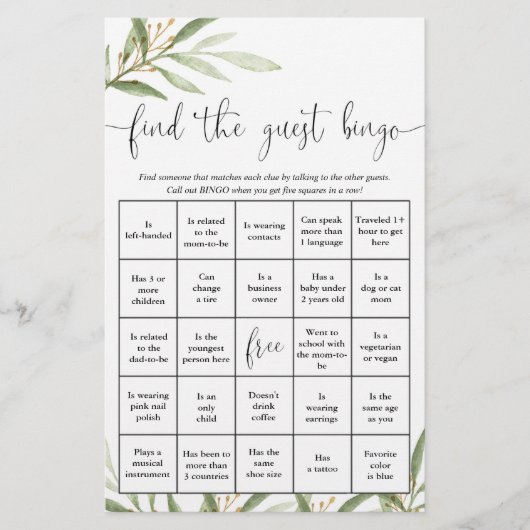 Vind het leuk baby shower spel met gastenbingo (Voorkant)