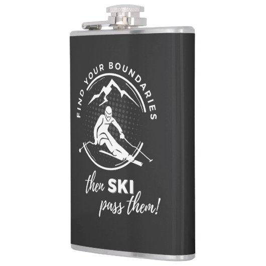 Vind je grenzen en ski dan voorbij hen" heupfles (Links)